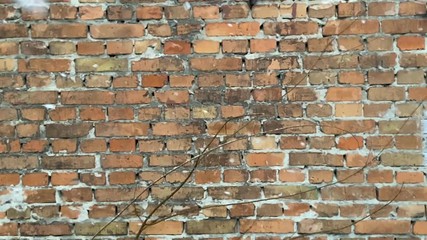 brick red wall and snow slow down, beautiful winter weather, super slow motion