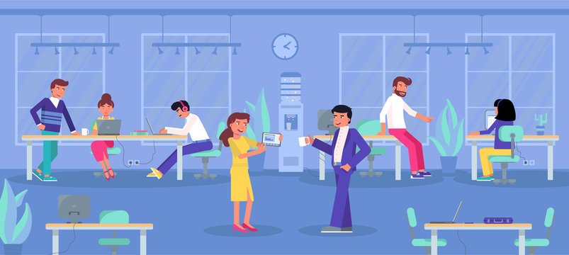 Shared open space in coworking office and people