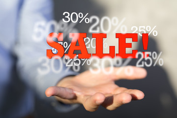 percent shopping digital in hand 3d.