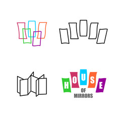 House of mirrors logo set. Funhouse with mirrors symbols. Adjustable stroke width.