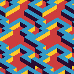 Naklejka na ściany i meble Isometry 3D Maze. Seamless pattern. Decorative vector background. Graphic ornament. Creative element. Textile print design.
