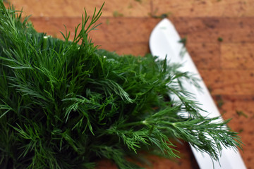 salad is cut on the table