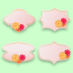 Fototapeta premium Set of Valentine vintage elements for design. Labels tags, stickers many shapes, for card making, scrapbook, price, gift, pink craft card stock, holiday collection cutout templates