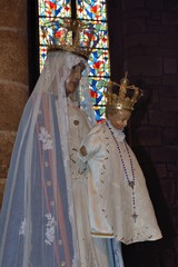 The statue of virgin marie and jesus child inside the Treguier cathedral in Brittany. France