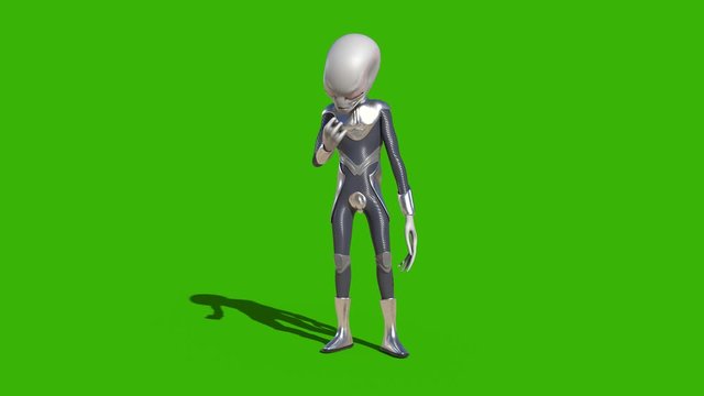 Gray Alien Gestures Green Screen 3D Rendering Animation 4K