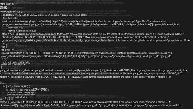 Hacker text code runs through a computer screen