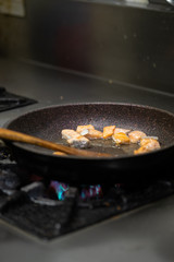 Cooking salmon.Salmon fry in pan