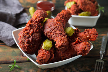 Nashville hot chicken, wings and legs