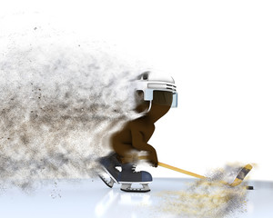 3D figure playing ice hockey with speed effect