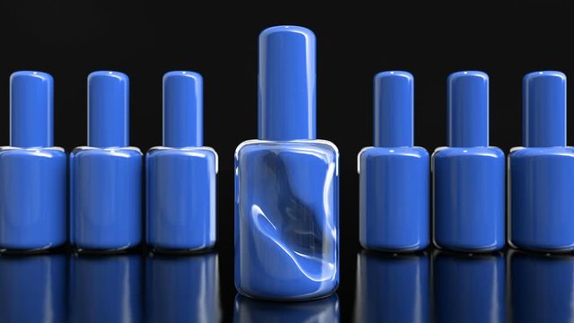 3d design bottles with nail polish on the black background. Cgi of weightless/antigravity cosmetic product inside of the glass container. Modern trendy advertisement for cosmetic products.