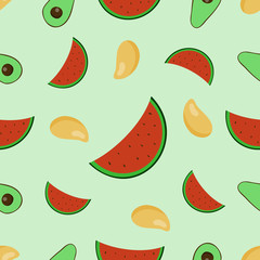 Seamless background with watermelon slices. Vector illustration.