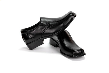 Black leather shoes For business men On a white background.
