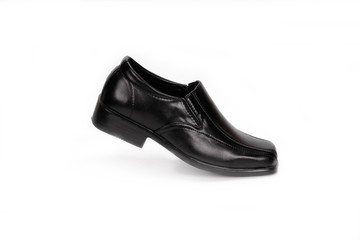 Black leather shoes For business men On a white background.