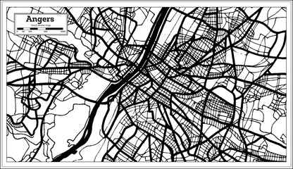 Angers France Map in Black and White Color.