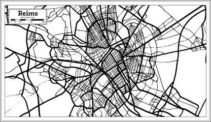 Reims France Map in Black and White Color.