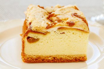Portion of traditional cheese cake.