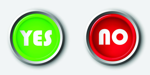 Green and red round buttons Yes or No on a white background. Vector image.