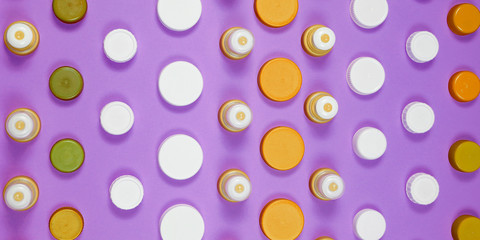 Many different types used or new battery, rechargeable accumulator, alkaline batteries on color background.