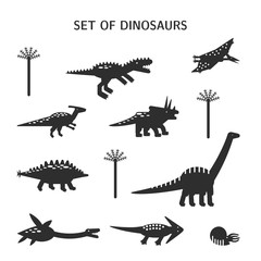 Simple set flat style icons of different dinosaurs. Pictograms  for different design. © Trika