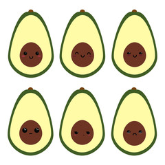 avocado cute character, emotions set