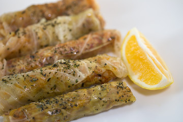 Lahana Sarma, Turkish traditional food,a boiled cabbage leaf that is formed into a roll with a stuffing of rice