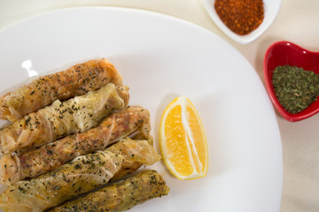 Lahana Sarma, Turkish traditional food,a boiled cabbage leaf that is formed into a roll with a stuffing of rice