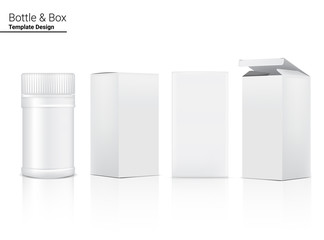 Bottle Mock up Realistic Cosmetic and Box for Skincare Product or medicine on White Background Illustration. Health Care and Medical Concept Design.