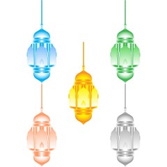 Arabic Lantern Object Design in Set for Creative Concept of  Islamic Celebration Day. Ramadan Kareem, Eid Mubarak, Eid Al Fitr, Eid Al Adha, Hajj, Hijri, and Mawlid.