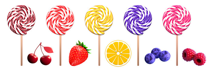 Lollipops with berries isolate. 3d render