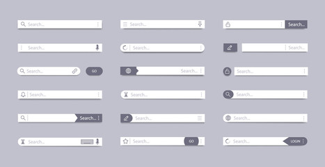 Search bar. Address search field, interface bar ui navigation, web concept with tab text boxes, mobile bar page elements vector symbols set. Internet browser ui searching panels template - obrazy, fototapety, plakaty