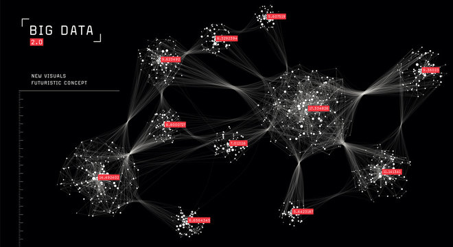 Abstract big data visualization. Cloud computing concept. Creative technology background. Information clustering.