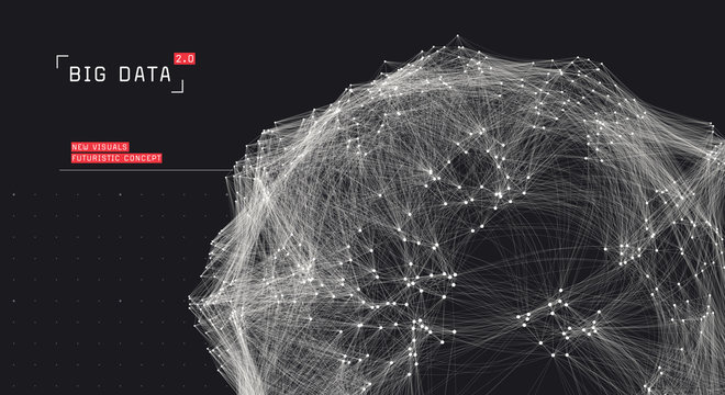 Abstract big data visualization. Futuristic global data concept. Cloud data storage representation. Distributed network. Social media graph.