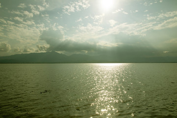 Sunset and beautiful scenery at Kwan Phayao Lake in Thailand