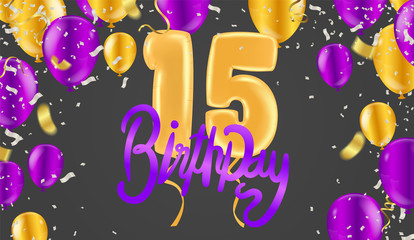Happy 15th birthday colorful party balloons background