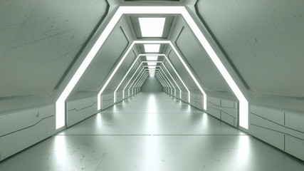 Naklejka premium Renderowania 3D. Futurystyczna architektura korytarza scifi statku kosmicznego
