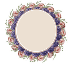 floral wreath frame watercolor hand-drawn round composition on a white background border business card logo
