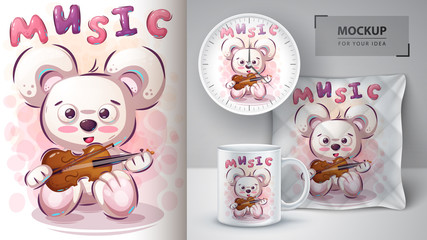 Music bear poster and merchandising.