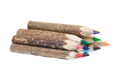 Wooden colour pencils isolated on white background.  