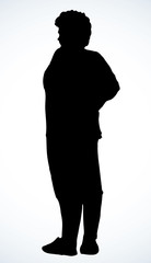 Fat woman stands on a white background. Vector drawing