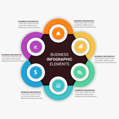 Business infographics. Timeline with 3, 4, 5, 6 steps, circles, rings. Vector linear infographic element.