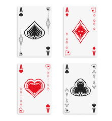 Set of four aces of a deck of cards for playing poker and casino.