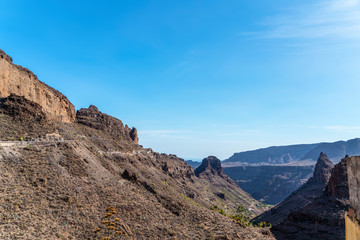 Landscape in Gran Canaria showing mountains and specific vegetation