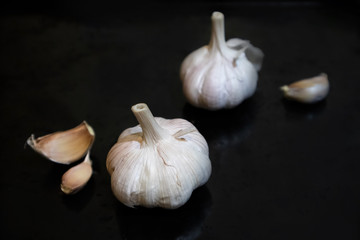 Garlic close-up product show on black background