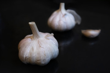 Garlic close-up product show on black background