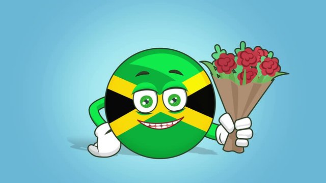 Cartoon Icon Flag Jamaica Face Animation  Bouquet of Flowers in Hand with Luma Matte