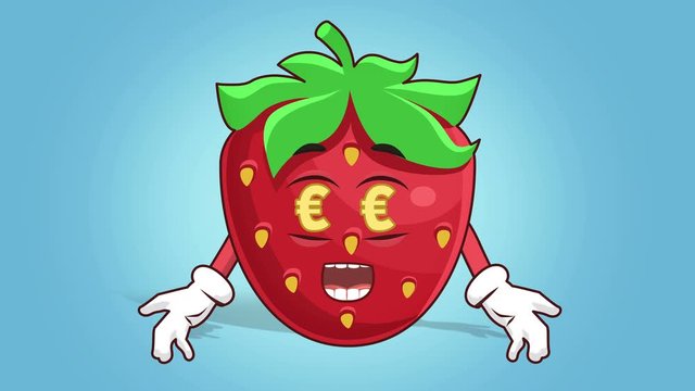 Cartoon Strawberry Face Animation Euro Sign in Eyes with Luma Matte