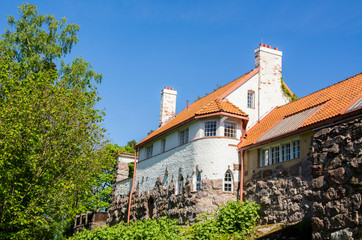 View to the part of Hvittr&auml;sk manor and museum, spring, Kirkkonummi, Finland