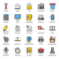  Office Accessories Flat Icons Pack 