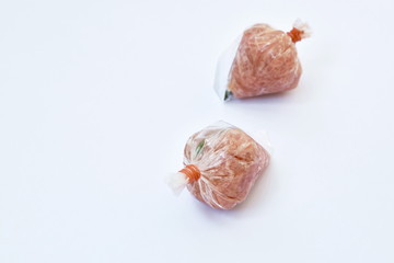 fermenting minced pork with slice chili Thai sausage on white background