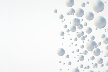 White Sphere on white background. Abstract of chaotic low poly shapes. Sphere mockup. Realistic spheres of shower bubbles for web design. 3d illustration